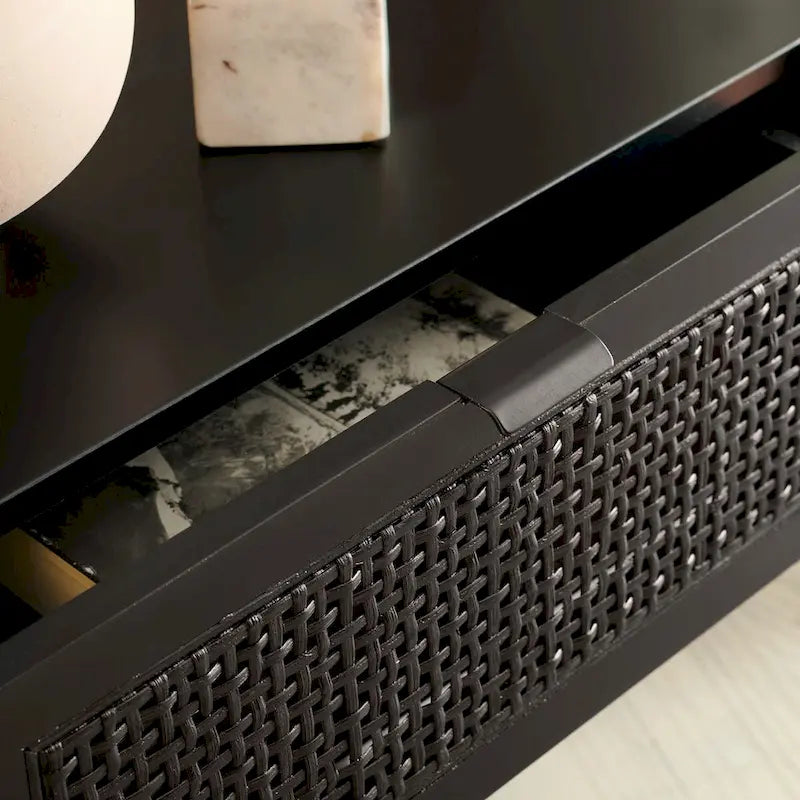 2-Drawer Rattan Console Table with Lower Shelf, Natural and Black