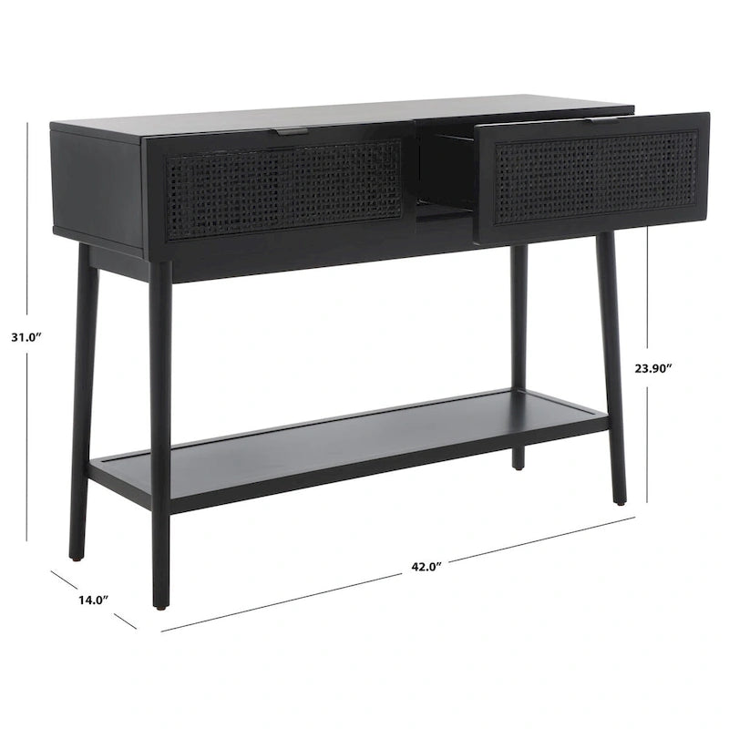 2-Drawer Rattan Console Table with Lower Shelf, Natural and Black