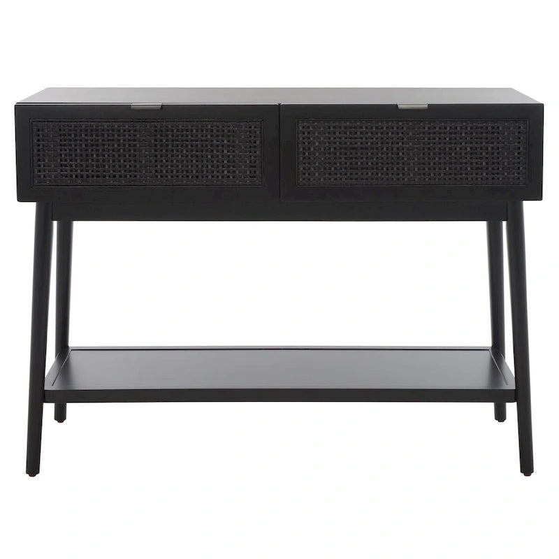 2-Drawer Rattan Console Table with Lower Shelf, Natural and Black