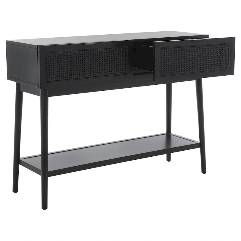 2-Drawer Rattan Console Table with Lower Shelf, Natural and Black