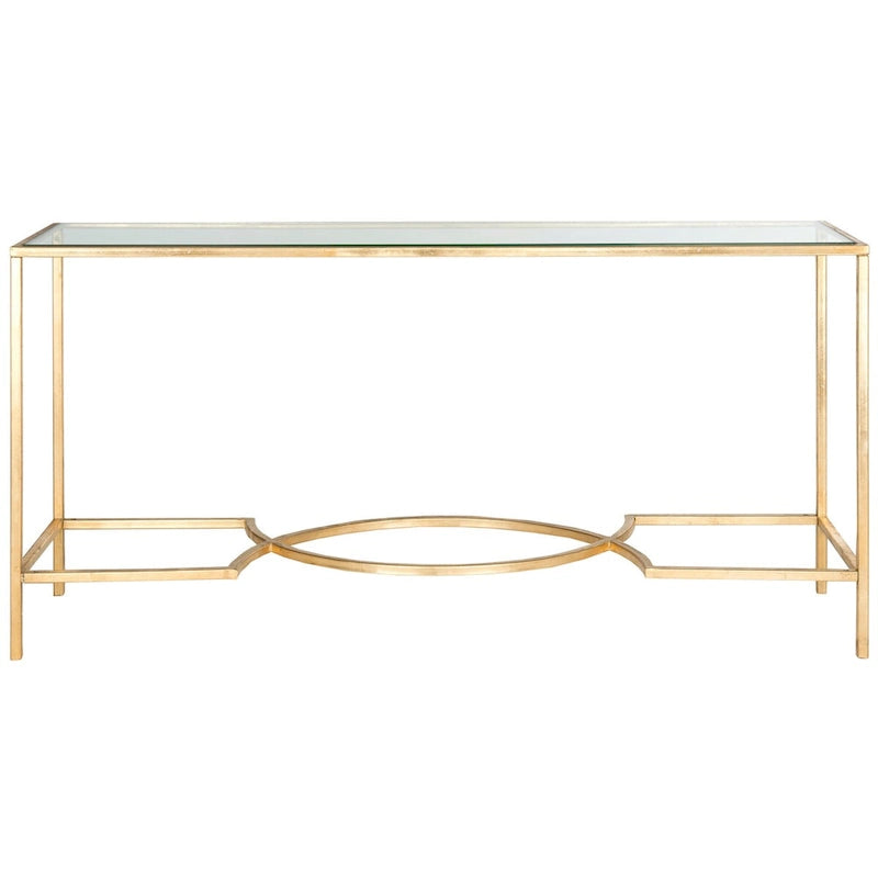 Gold Tempered Glass Console Table with Curved Iron Frame