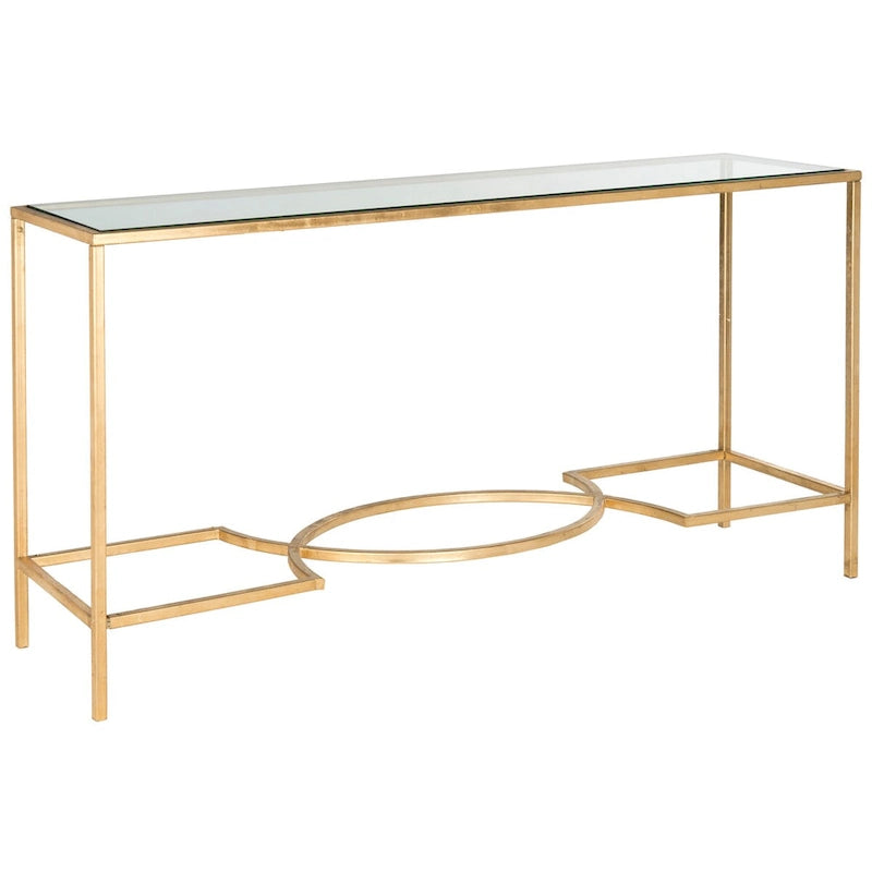 Console de table en verre trempé doré avec cadre en fer courbé