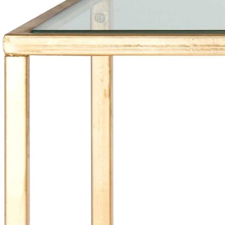Gold Tempered Glass Console Table with Curved Iron Frame