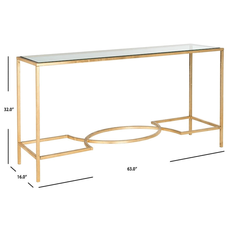 Console de table en verre trempé doré avec cadre en fer courbé