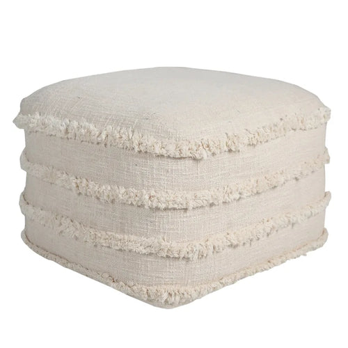 18 Cream Cotton Tufted Cube Striped Pouf Ottoman