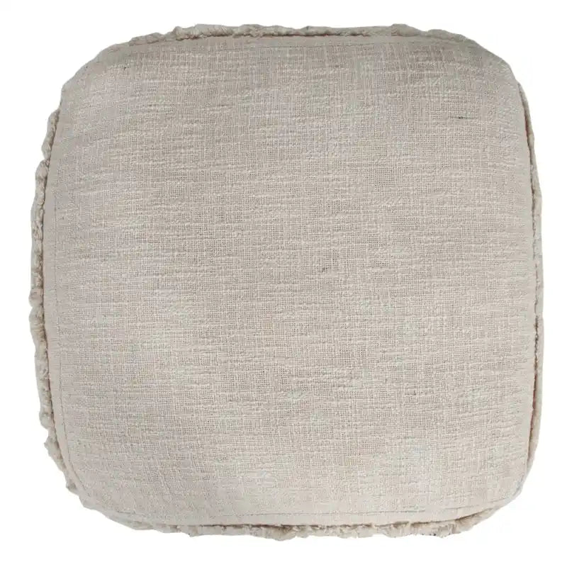 18 Cream Cotton Tufted Cube Striped Pouf Ottoman