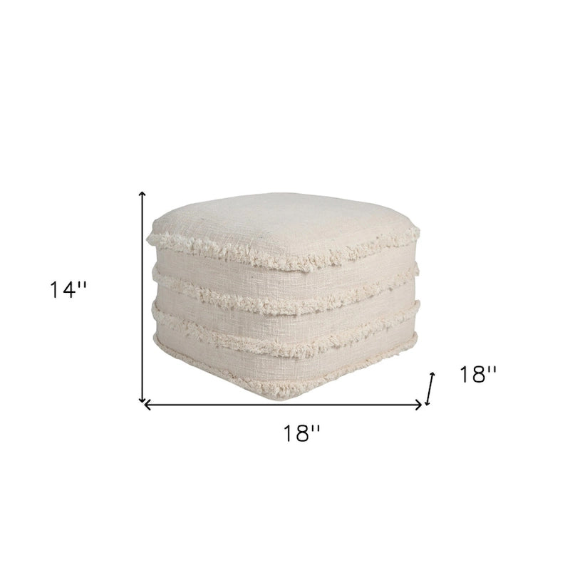 18 Cream Cotton Tufted Cube Striped Pouf Ottoman