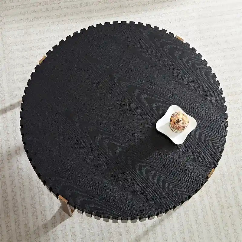 Table basse ronde moderne de 31,5 po avec garniture en bois latté et pieds en métal