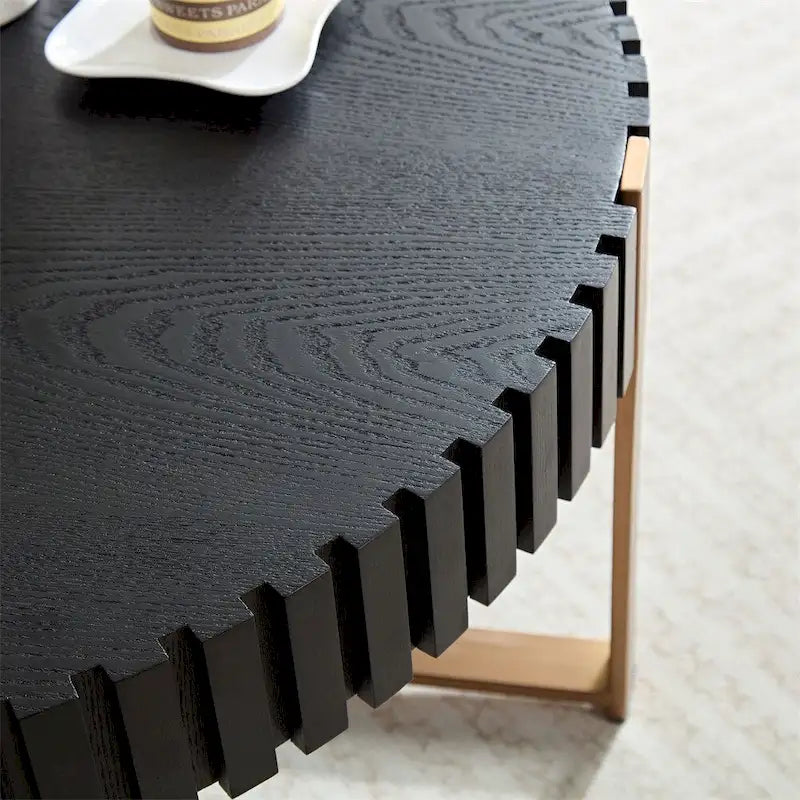 Table basse ronde moderne de 31,5 po avec garniture en bois latté et pieds en métal
