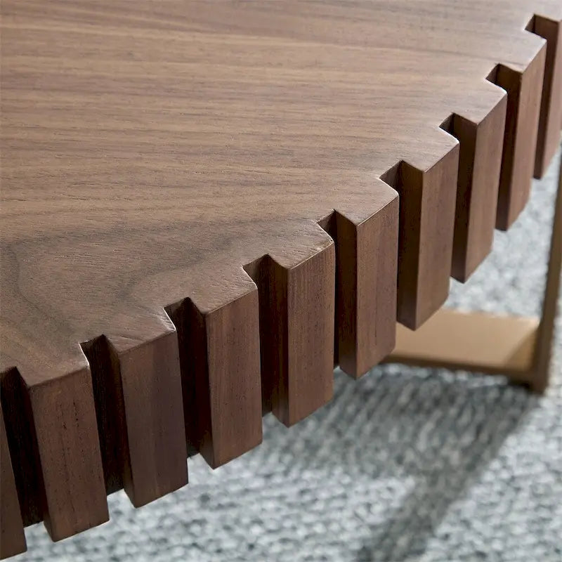 Table basse ronde moderne de 31,5 po avec garniture en bois latté et pieds en métal