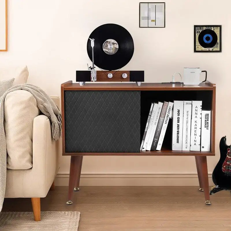 Record Player Stand with Charging Station and USB Ports