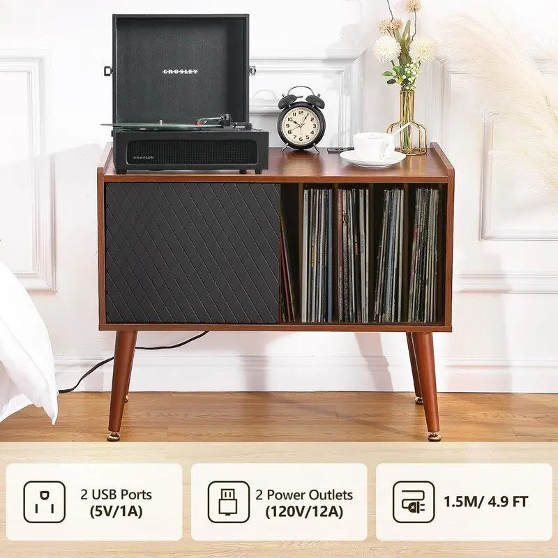 Record Player Stand with Charging Station and USB Ports