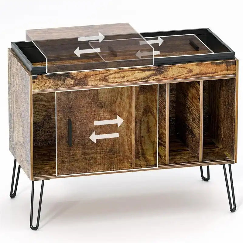Vinyl Record Storage Cabinet with Sliding Shelf and Cubic Storage