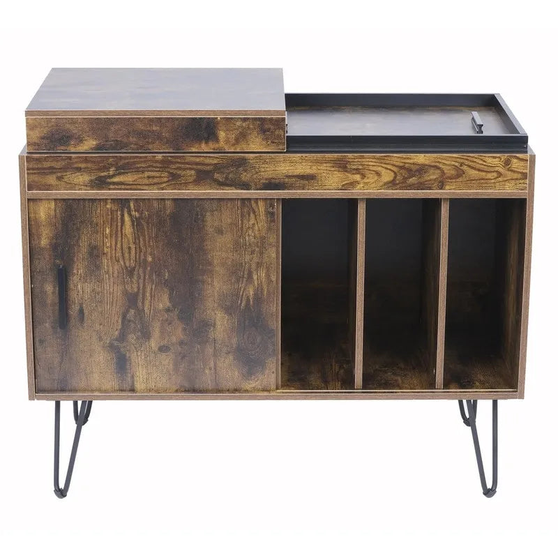 Vinyl Record Storage Cabinet with Sliding Shelf and Cubic Storage