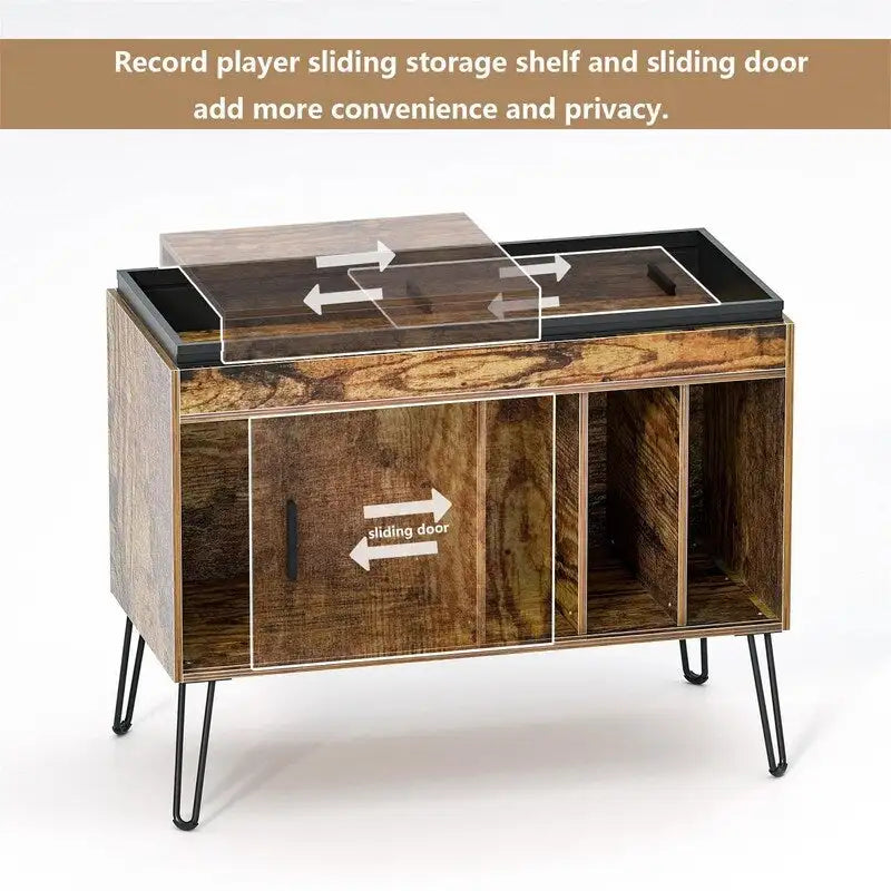Vinyl Record Storage Cabinet with Sliding Shelf and Cubic Storage