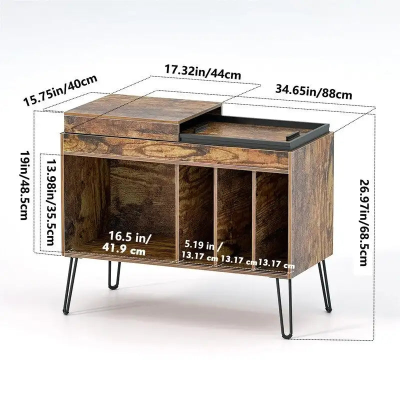 Vinyl Record Storage Cabinet with Sliding Shelf and Cubic Storage