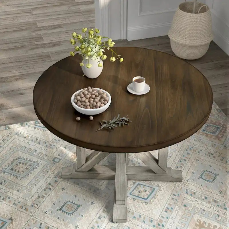 Antique White & Dark Oak 47-Inch Round Dining Table