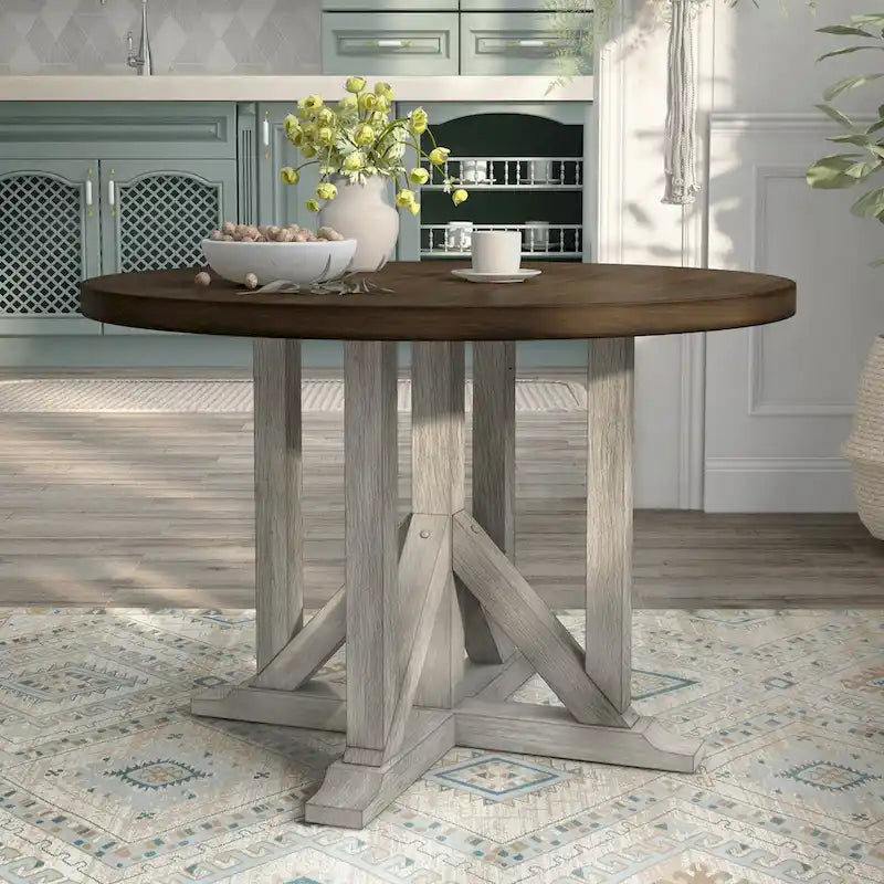 Antique White & Dark Oak 47-Inch Round Dining Table
