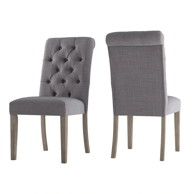 Linen Button Tufted Dining Chair with Grey Finish Legs