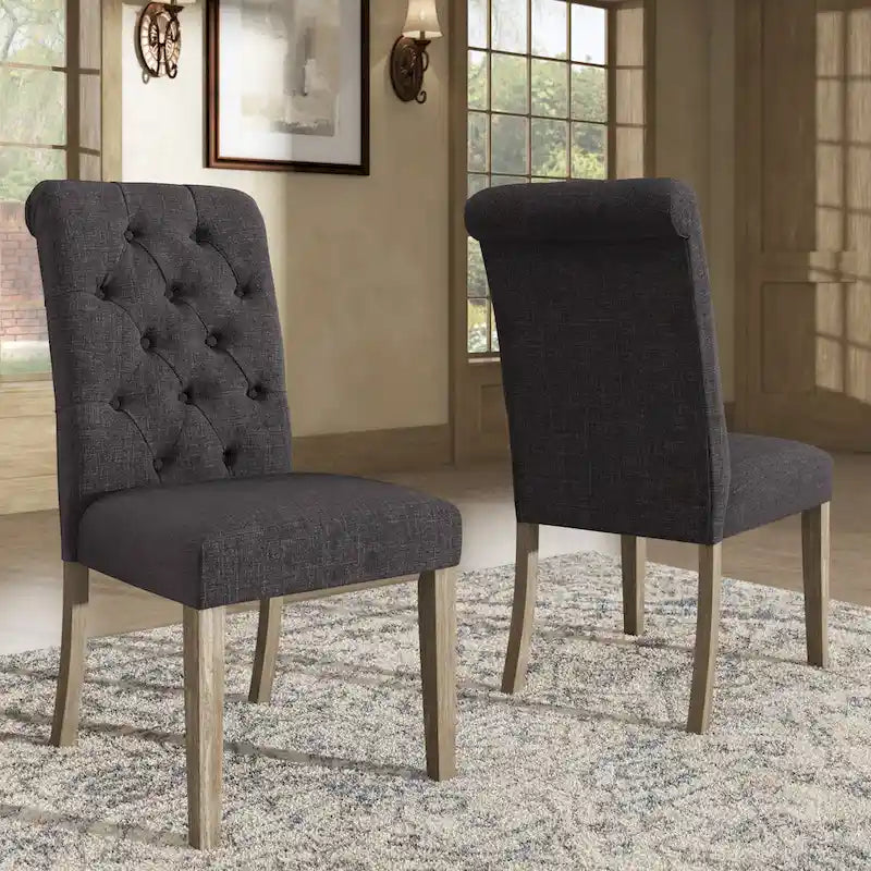 Linen Button Tufted Dining Chair with Grey Finish Legs