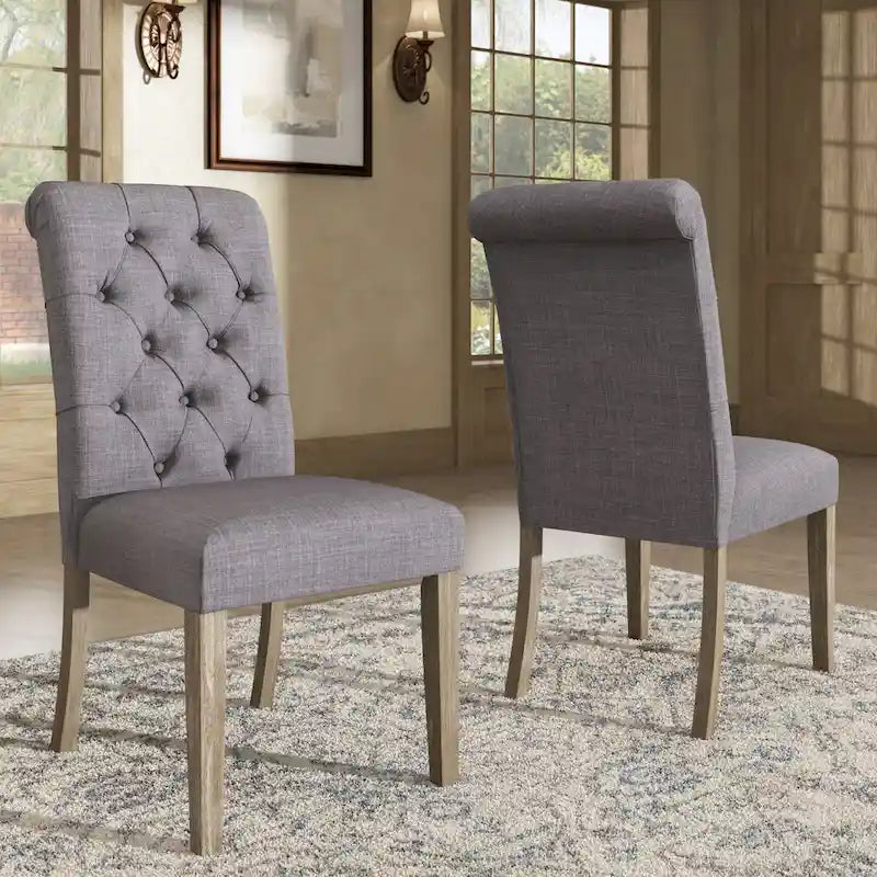 Linen Button Tufted Dining Chair with Grey Finish Legs