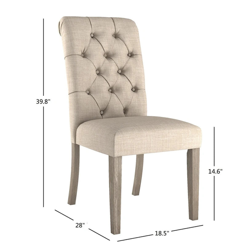 Linen Button Tufted Dining Chair with Grey Finish Legs