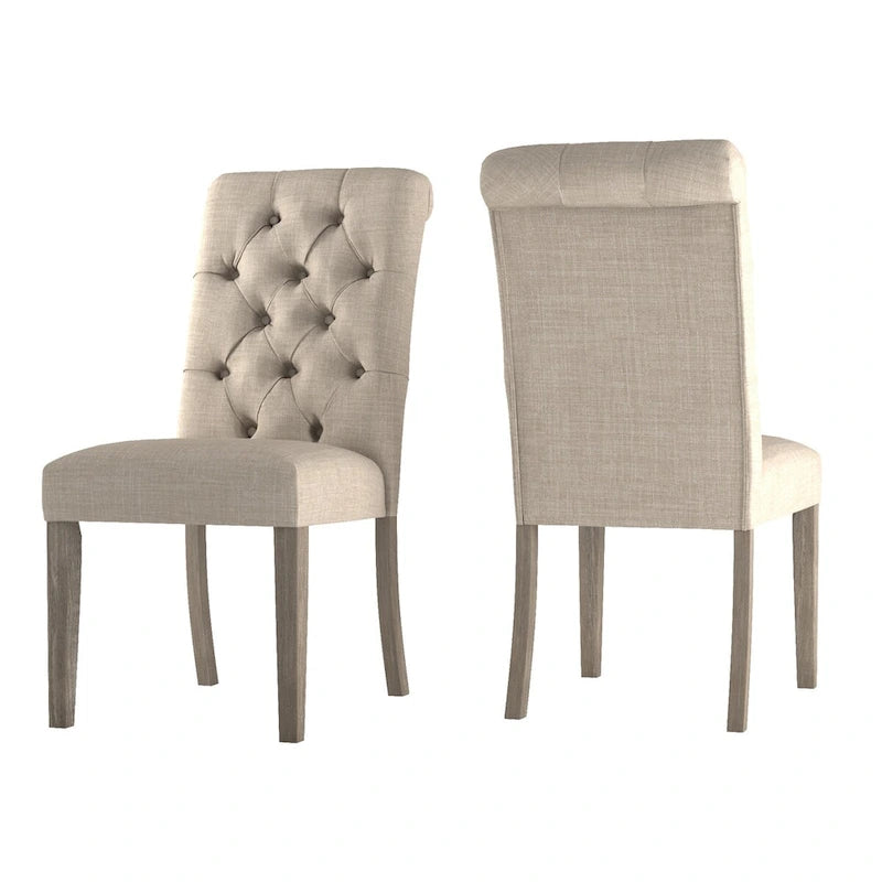Chaise de salle à manger capitonnée en lin avec pieds gris