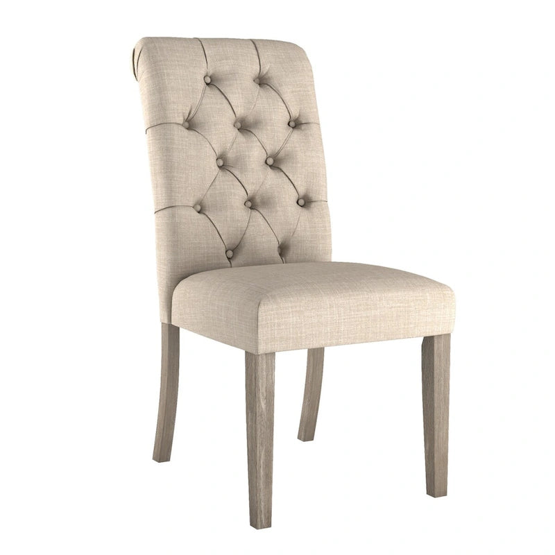 Chaise de salle à manger capitonnée en lin avec pieds gris