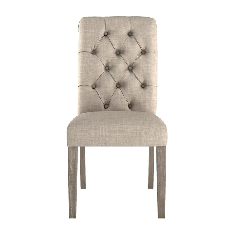 Chaise de salle à manger capitonnée en lin avec pieds gris