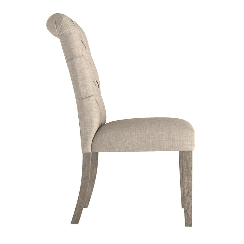 Chaise de salle à manger capitonnée en lin avec pieds gris