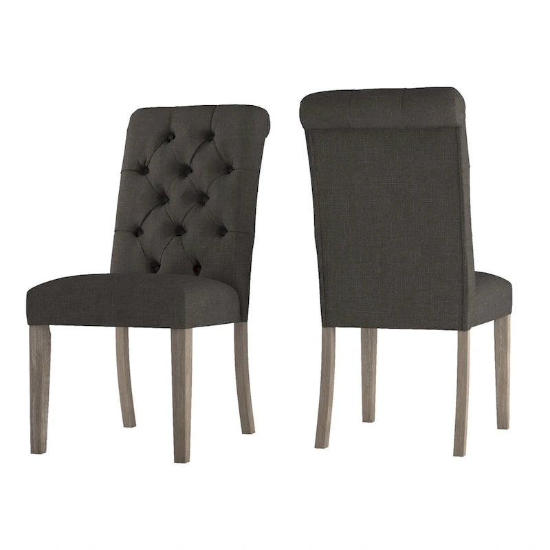 Chaise de salle à manger capitonnée en lin avec pieds gris