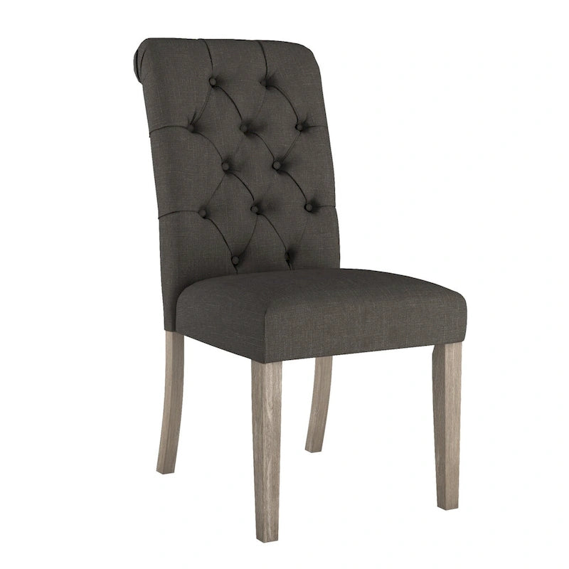 Chaise de salle à manger capitonnée en lin avec pieds gris