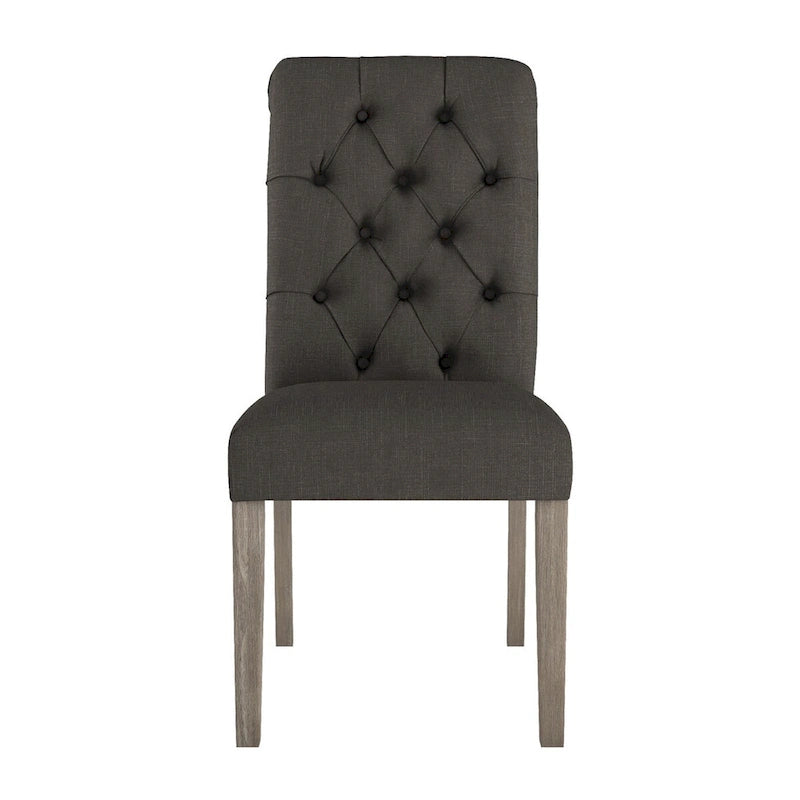 Chaise de salle à manger capitonnée en lin avec pieds gris