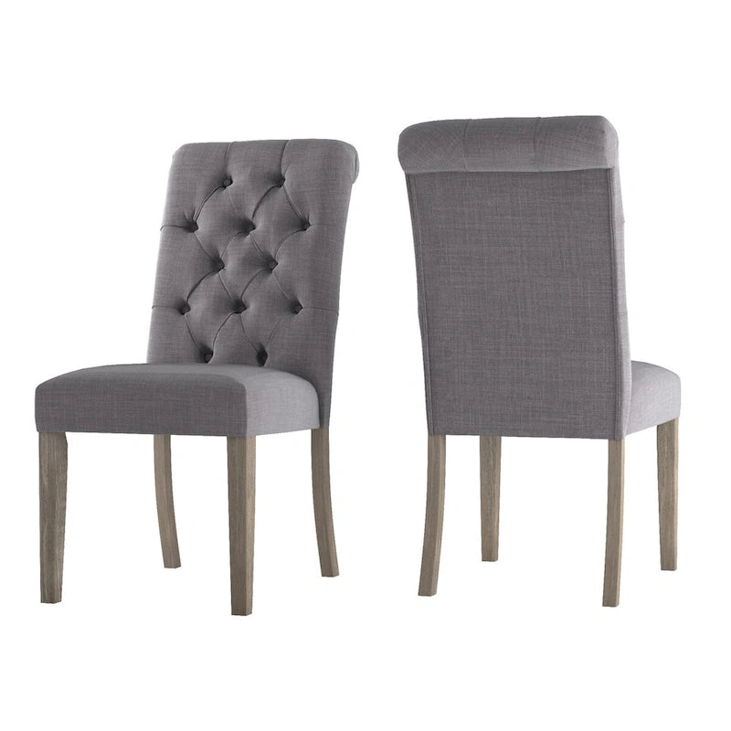 Chaise de salle à manger capitonnée en lin avec pieds gris