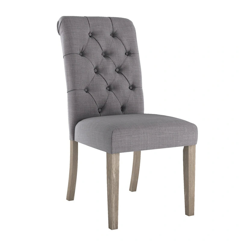 Chaise de salle à manger capitonnée en lin avec pieds gris