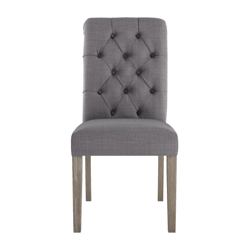 Chaise de salle à manger capitonnée en lin avec pieds gris