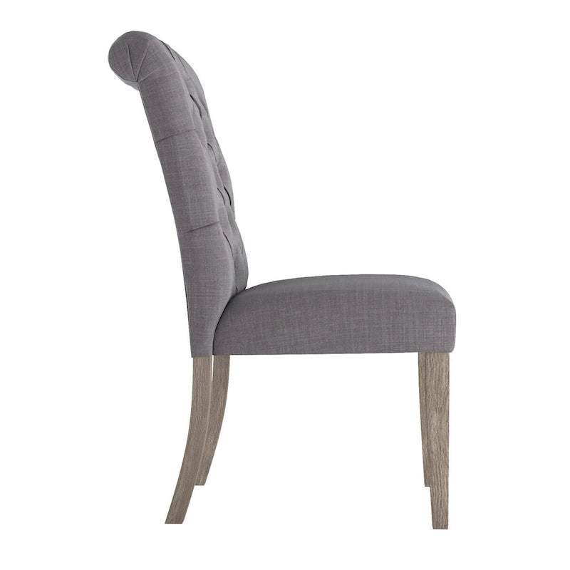 Chaise de salle à manger capitonnée en lin avec pieds gris