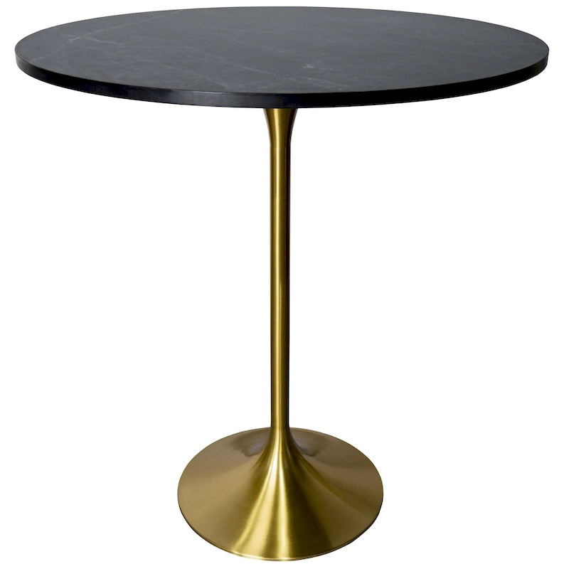 36 Round Dining Table with MDF Wood Tabletop and Brushed Gold Pedestal Base