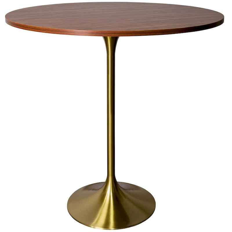 36 Round Dining Table with MDF Wood Tabletop and Brushed Gold Pedestal Base