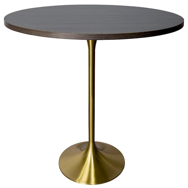 36 Round Dining Table with MDF Wood Tabletop and Brushed Gold Pedestal Base