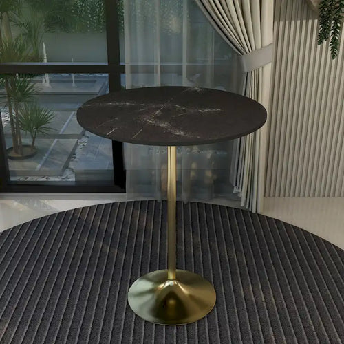 36 Round Dining Table with MDF Wood Tabletop and Brushed Gold Pedestal Base