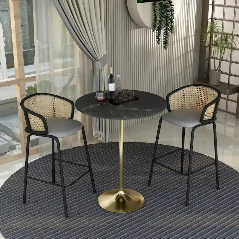 36 Round Dining Table with MDF Wood Tabletop and Brushed Gold Pedestal Base