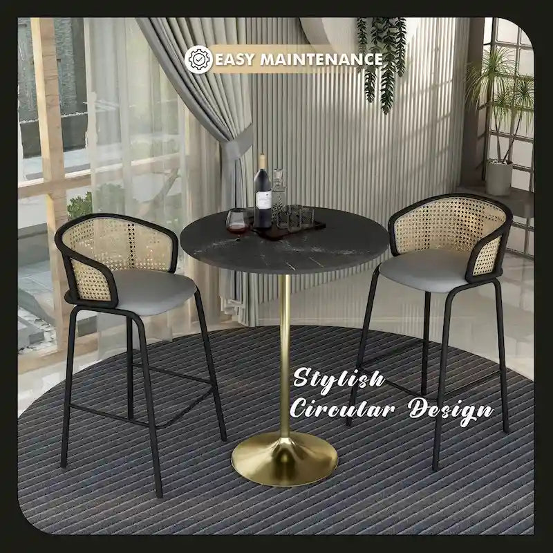 36 Round Dining Table with MDF Wood Tabletop and Brushed Gold Pedestal Base