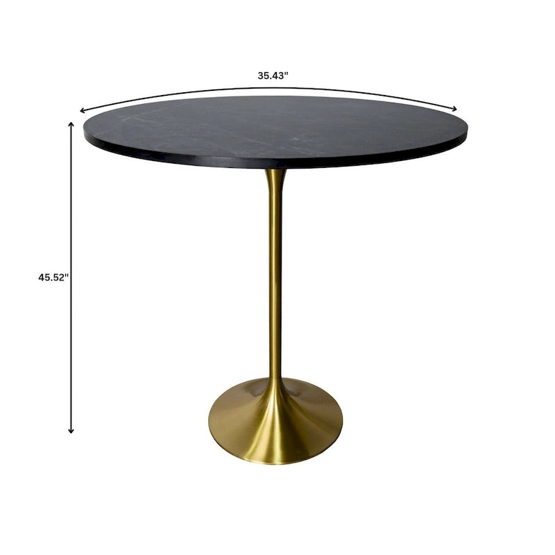 Table à manger ronde de 36 pouces avec plateau en MDF et piètement central en or brossé