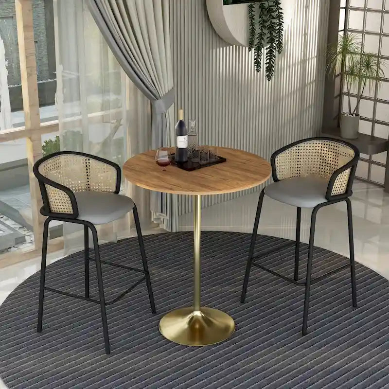 Table à manger ronde de 36 pouces avec plateau en MDF et piètement central en or brossé