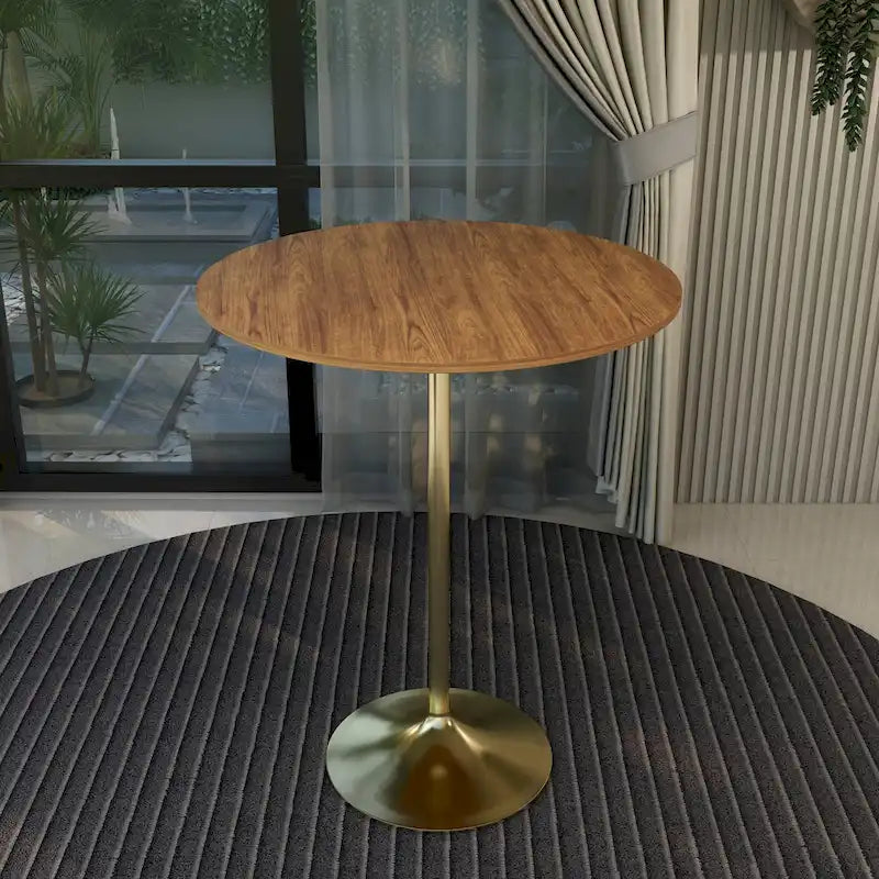 Table à manger ronde de 36 pouces avec plateau en MDF et piètement central en or brossé