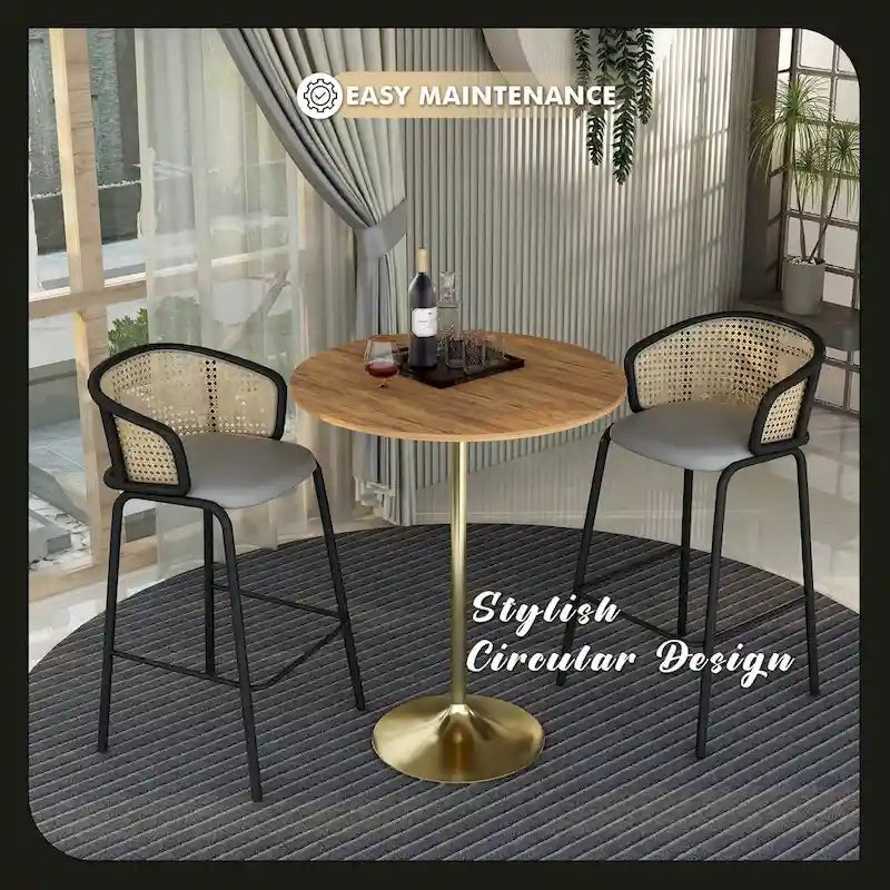 Table à manger ronde de 36 pouces avec plateau en MDF et piètement central en or brossé
