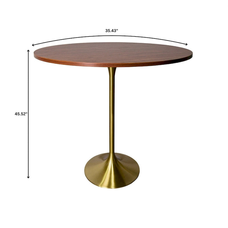 Table à manger ronde de 36 pouces avec plateau en MDF et piètement central en or brossé