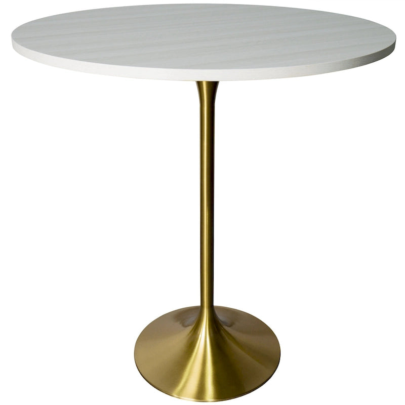Table à manger ronde de 36 pouces avec plateau en MDF et piètement central en or brossé