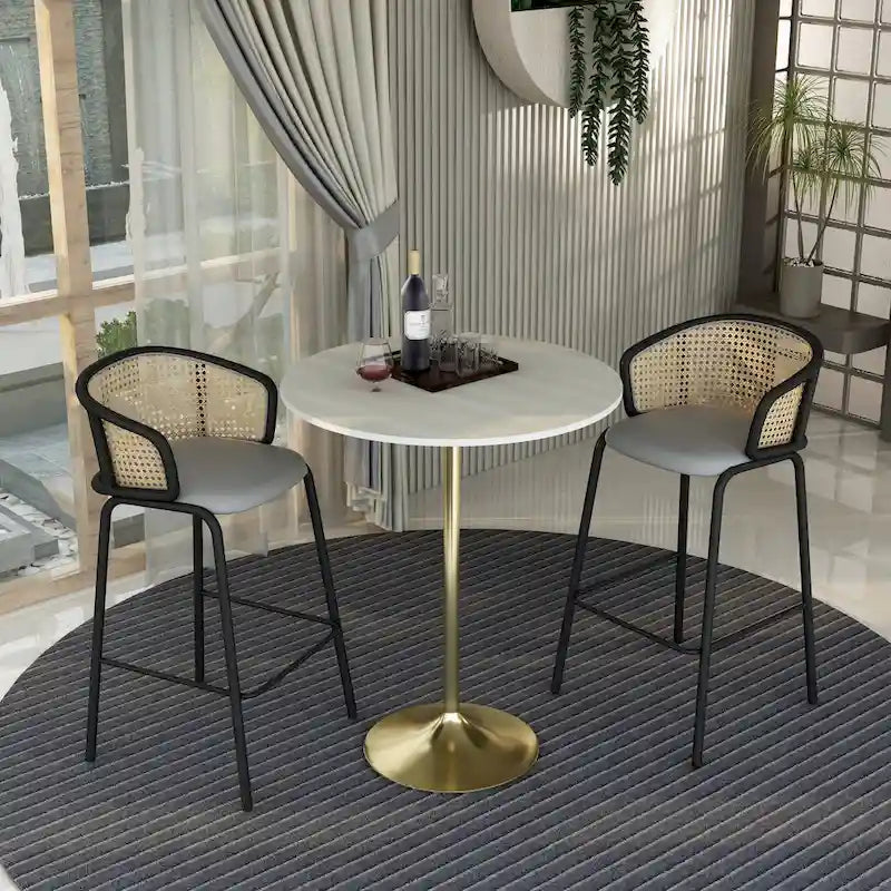 Table à manger ronde de 36 pouces avec plateau en MDF et piètement central en or brossé